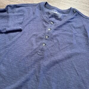 Eddie Bauer Shirt Mens XL Blue Waffle Knit Henley Long Sleeve Shirt Casual Adult